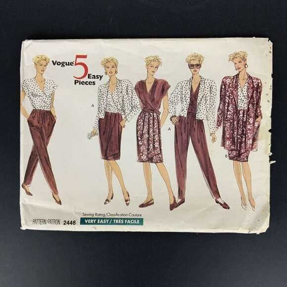 Vogue 2446 Five Easy Pieces Wardrobe Size 8 10 12 Easy Sewing Pattern 1990 UNCUT - Picture 1 of 3
